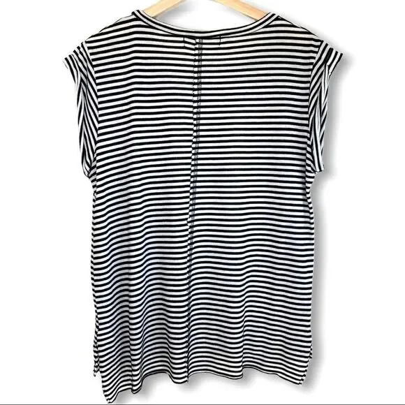 able Striped Distressed Slashed Rolled Sleeve Top - Picture 7 of 8